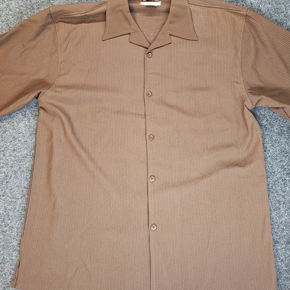 Daniel Ellissa Men's 2XL Brown Short Sleeve Button Up Woven Herringbone Shirt‎